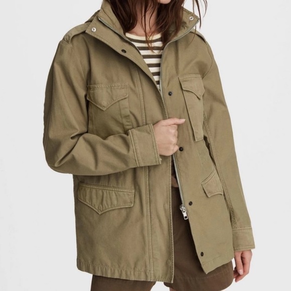Rag & Bone M65 Field Cotton Utility Full Zip Hooded Jacket Moss Green NWT XXS - Picture 3 of 14